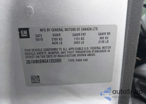 2010 Chevrolet Impala Lt из США, поврежденный, VIN 2G1WB5EN6A1252095